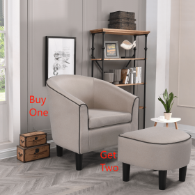 JST Accent Chair with Ottoman, Modern Accent Arm Chair with Footrest, Suit for Living Room Bedroom Small Spaces Apartment Office (Fabric Beige)