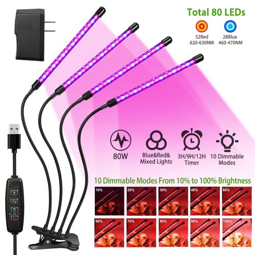 Grow Lights for Indoor Plants, iMounTEK 80W 80 LEDs Plant Lights with Red Blue Full Spectrum 10 Dimmable Level Grow Lights for Indoor Plants, iMounTEK 80W 80 LEDs Plant Lights with Red Blue Full Spectrum 10 Dimmable Level