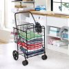 Folding Shopping Cart with Swiveling Wheels and Dual Storage Baskets