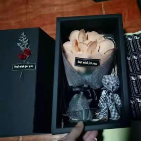 Soap Flower Bear Gift Box Birthday Gift Mother's Day 7 Carnation Valentine's Day Gift Box (Color: Champagne)
