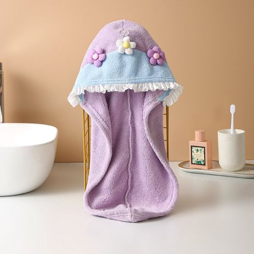Hair-drying Cap Thick Coral Fleece Embroidery Flower Shower Cap Bath Towel Hair Band Strong Absorbent Bath Skirt Set