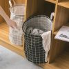 1pc Household Dirty Clothes Basket; Toy Storage Bucket; Plaid Fabric Cotton And Linen Dirty Clothes Basket; Large Foldable Waterproof Storage Basket